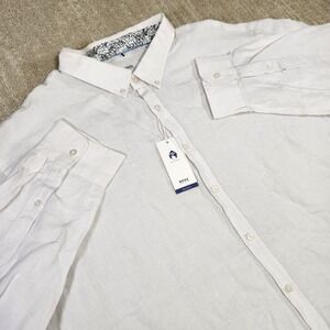 Brax 100% Linen White‎ Shirt Men 4XL Button Down Airwashed Modern Fit NEW Dirk
